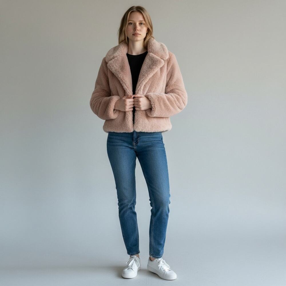 Express Women Dusty Pink Soft Faux Fur Cropped Jacket Size M